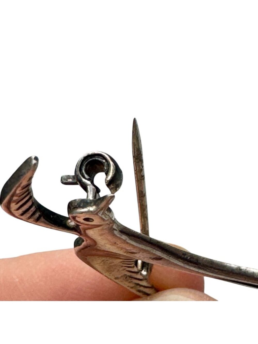 Sterling Silver Seabird Seagull Brooch Pin 1.75" Vintage Flying Bird Signed MG - Picture 8 of 11